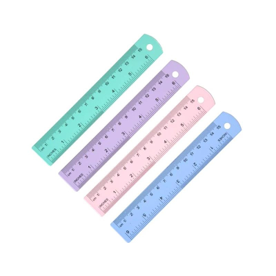 Линейка металлическая алюминиевая  15см/ 6" deVENTE двусторонняя шкала 4 цвета ассорти