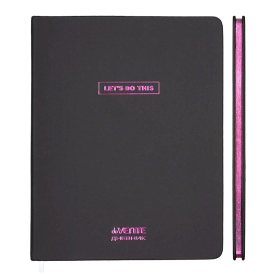 Дневник универсальный deVENTE твердая обложка искусственная кожа фольга 'Black&Metallic' черно-розовый 