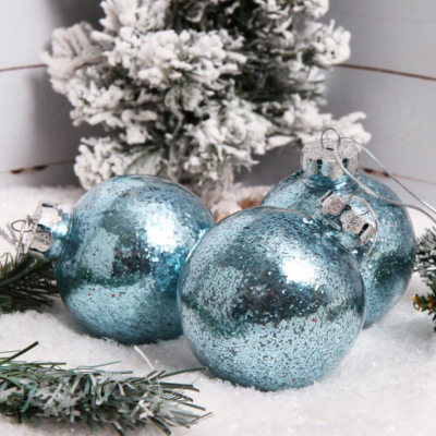 Шар  80мм синий 'Сияние'  пластик 3шт