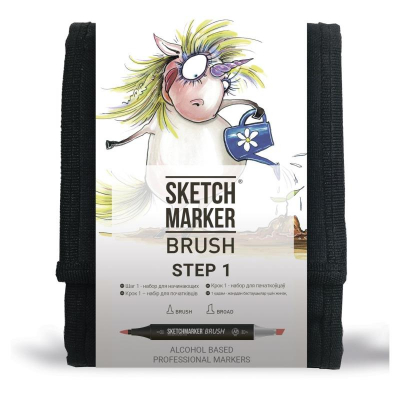 Маркеры художественные спиртовые Sketchmarker Brush 'Step-1' 12цв двусторонние + сумка органайзер