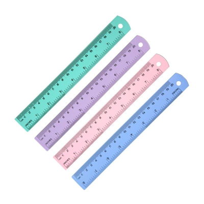 Линейка металлическая алюминиевая  20см/ 8" deVENTE двусторонняя шкала 4 цвета ассорти