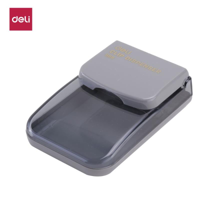 Диспенсер для скрепок магнитный Deli прямоугольный ассорти серый/черный