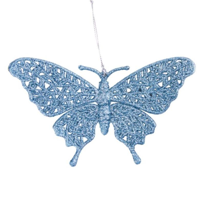 Бабочка подвесная  9х 9.5см пластик голубая