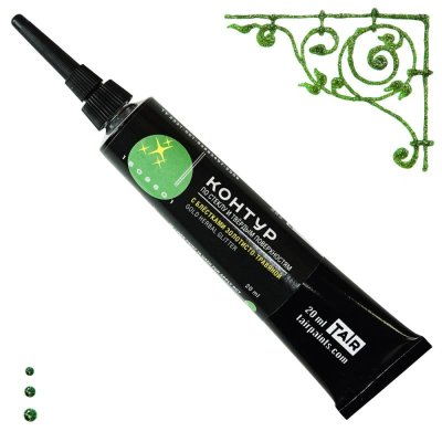 Контур акриловый по стеклу/твёрдым поверхностям с блёстками Таир золотисто-травяной 20мл