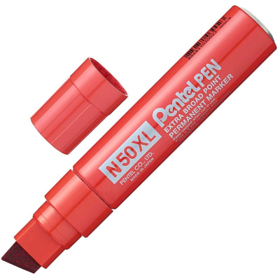 Маркер перманентный Pentel скошенный 10-17мм Extra Broad алюминиевый корпус красный