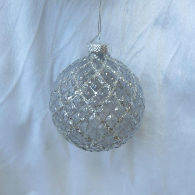 Шар  80мм прозрачный с серебряной сеткой стекло