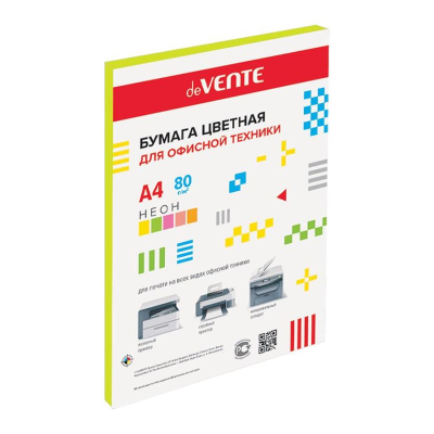 Бумага цветная A4 deVENTE  75г неон желтая  20л