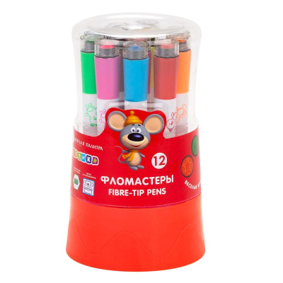 Фломастеры  12цв Цветик со штампами в пластиковом пенале