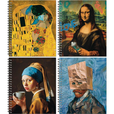 Тетрадь A5  96л клетка на гребне Полином картонная обложка сплошной УФ-лак 'Неклассическое искусство' 4 дизайна