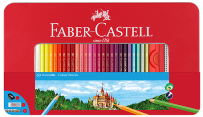 Карандаши  60цв Faber-Castell 'Замок' +ластик +точилка в металлической коробке