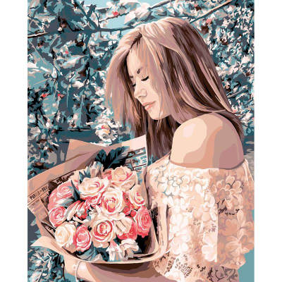 Картина по номерам холст/акрил 40х50см Фрея 'Девушка с букетом роз'
