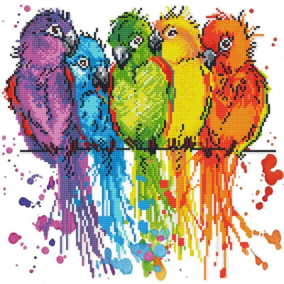 Мозаика алмазная 40х40см Фрея круглые стразы частичная выкладка 'Цветные попугайчики'