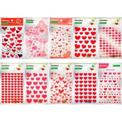 Наклейки декоративные бумажные объемные Hobby Time 'Нежные сердечки' 10 видов ассорти