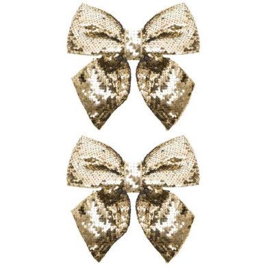 Бант 14см текстиль золото с пайетками 2шт