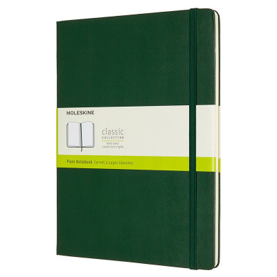 Записная книжка A4-  96л без линовки Moleskine® Classic XLarge твердая обложка на резиновой застежке зеленая