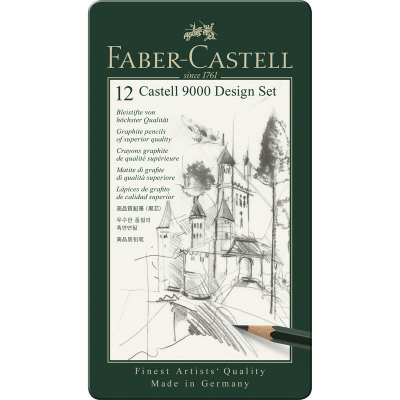 Карандаши Faber-Castell 9000 Design Set профессиональные 12шт в металлической коробке