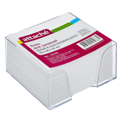 Куб для записей в боксе белый&nbsp;&nbsp;9.0х9.0х5.0см Attache 80г/м² прозрачный бокс