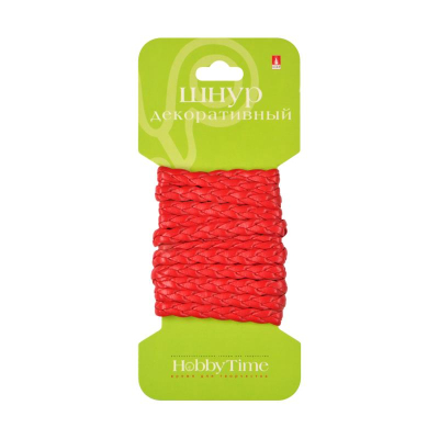 Шнур декоративный из экокожи плетеный Hobby Time плоский 4мм х1.5м красный