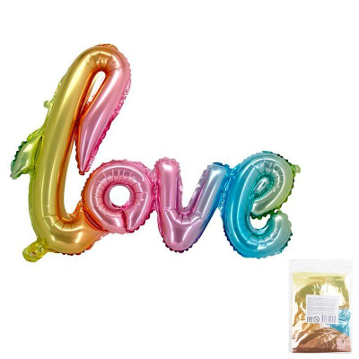 Шар воздушный фольгированный надпись 'Love' радужный Веселуха 100х68см