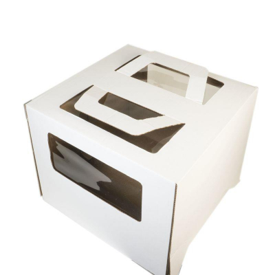 Коробка для торта 30х30х19см с окнами белая с ручками
