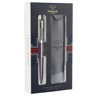 Набор ручка шариковая Parker Jotter Essential Violet CT K63 +футляр эко-кожа черный
