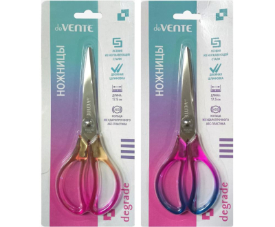 Ножницы 17см deVENTE 'Degrade' пластиковые кольца дизайны ассорти в блистере