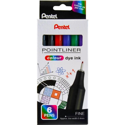 Ручки капиллярные Pentel 'Pointliner'&nbsp;&nbsp;5цв 0.4мм&nbsp;&nbsp;6шт в картонной коробке