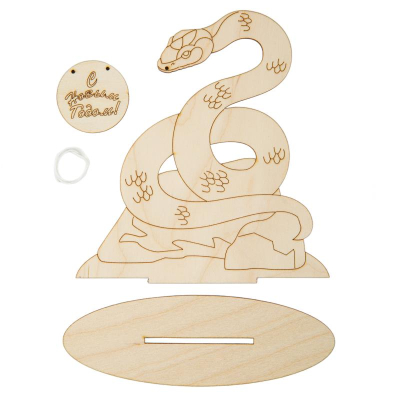 Заготовка для росписи деревянная Фигурка 'Змея' Mr. Carving 15х15х4.5см на подставке фанера