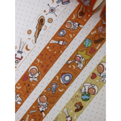 Клейкая лента декоративная бумажная 'Little astronaut' оранжевый 4 дизайна