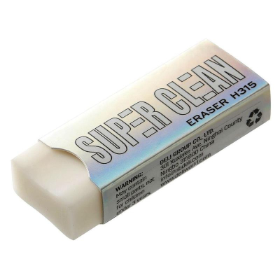 Ластик пластиковый для карандаша Deli 'Super Clean' 54х20х10мм белый