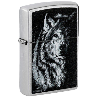 Зажигалка бензиновая Zippo Classic 'Shadow Wolf' с покрытием Street Chrome® серебристая