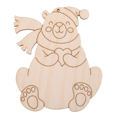 Заготовка для росписи деревянная Подвеска новогодняя Мишка с сердцем Mr. Carving 8.5х7см фанера