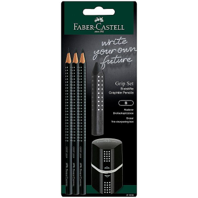 Набор Faber-Castell Grip 2001  3 карандаша B +точилка +ластик 'Black' в блистере