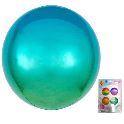 Шар воздушный фольгированный Сфера радужный зелено-голубой Bravo 46см