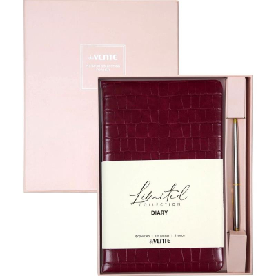 Набор подарочный Ежедневник A5 deVENTE 'Barbara' 272стр тонированный блок +шариковая ручка бордовый в подарочной коробке