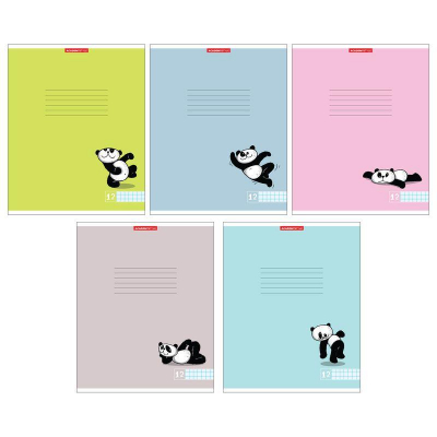 Тетрадь A5  12л клетка на скрепке Academy Style картонная обложка 'Веселые панды'