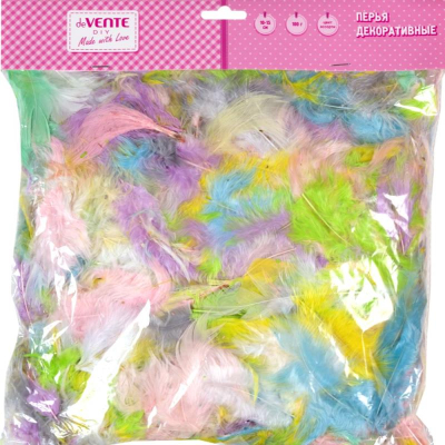 Перья декоративные deVENTE натуральные индюшиные h10-15см 100г 'Пастельный микс' цвета ассорти