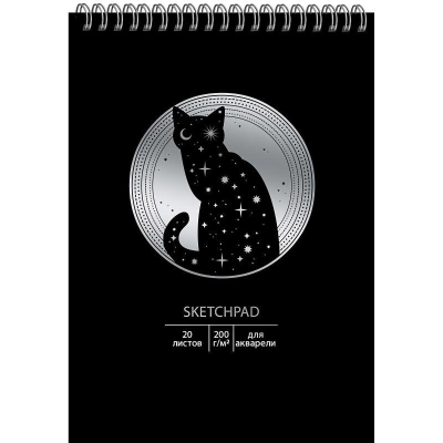 Блокнот для акварели Paper Art Sketch Pad 14х20см 200г  20л на гребне твердая обложка 'Лунный кот'