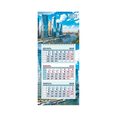 Календарь настенный 2026 квартальный 1-блочный 20х44см Lamark Мини 'Москва - Сити' на гребне