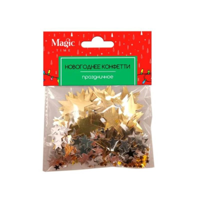 Конфетти новогоднее в форме звезд 15гр разноцветный металлик