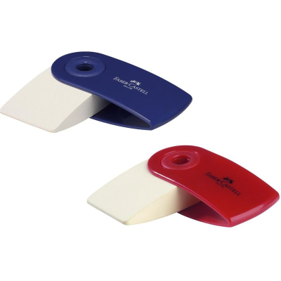 Ластик каучуковый для карандаша Faber-Castell 'Sleeve Mini' PVC-Free 54х25х13мм в красном/синем футляре белый