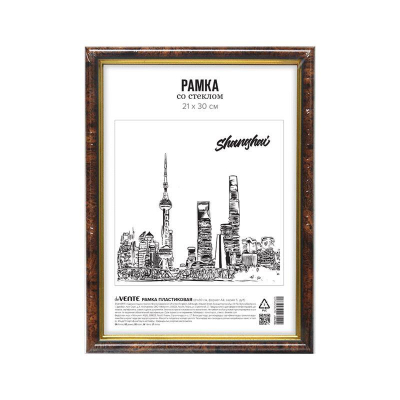 Рамка информационная A4&nbsp;&nbsp;21х30см deVENTE пластиковый багет 14мм вставка стекло дуб с золотом