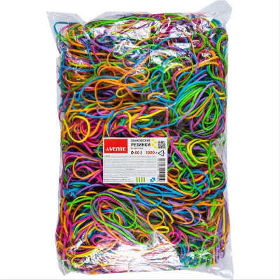 Резиновые кольца для денег&nbsp;&nbsp;60мм&nbsp;&nbsp;1000г deVENTE 'Неон' цвета ассорти в пакете