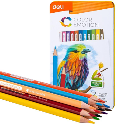 Карандаши  12цв Deli 'Color Emotion' трехгранные в металлической коробке