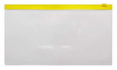 Папка-конверт на молнии DL 26х14см Бюрократ с карманом для визитки пластиковая 150мк прозрачная желтая молния