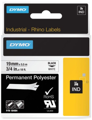 Картридж ленточный Dymo® Rhino 19мм х5.5м полиэстер от -40° до 150°С черный шрифт/белый фон