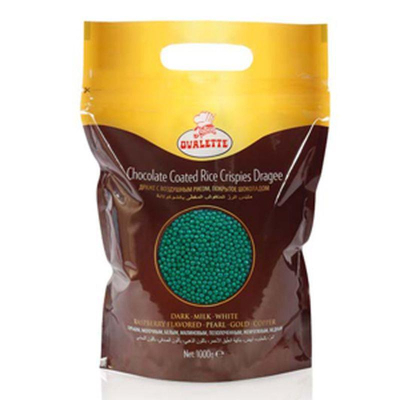Декор рисовые шарики Dualette в зеленой шоколадной глазури 100г