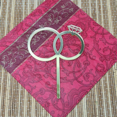 Топпер 'Свадебные кольца' акриловый 12.5х9.5см золото