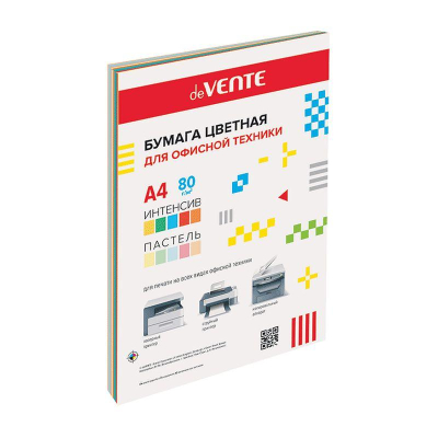 Бумага цветная Mix A4 deVENTE  80г Яркие цвета/Пастельные цвета  10цв х 5л