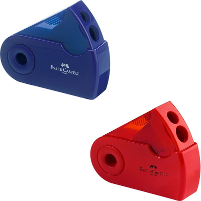 Точилка 2 диаметра Faber-Castell 'Sleeve' с контейнером в чехле красная/синяя
